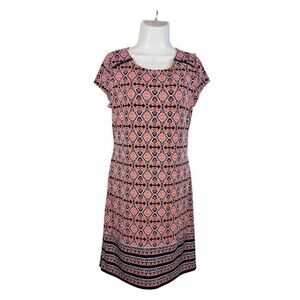 Market & Spruce Geometric Sheath Dress Medium Coral Cap Sleeve Stretch Career